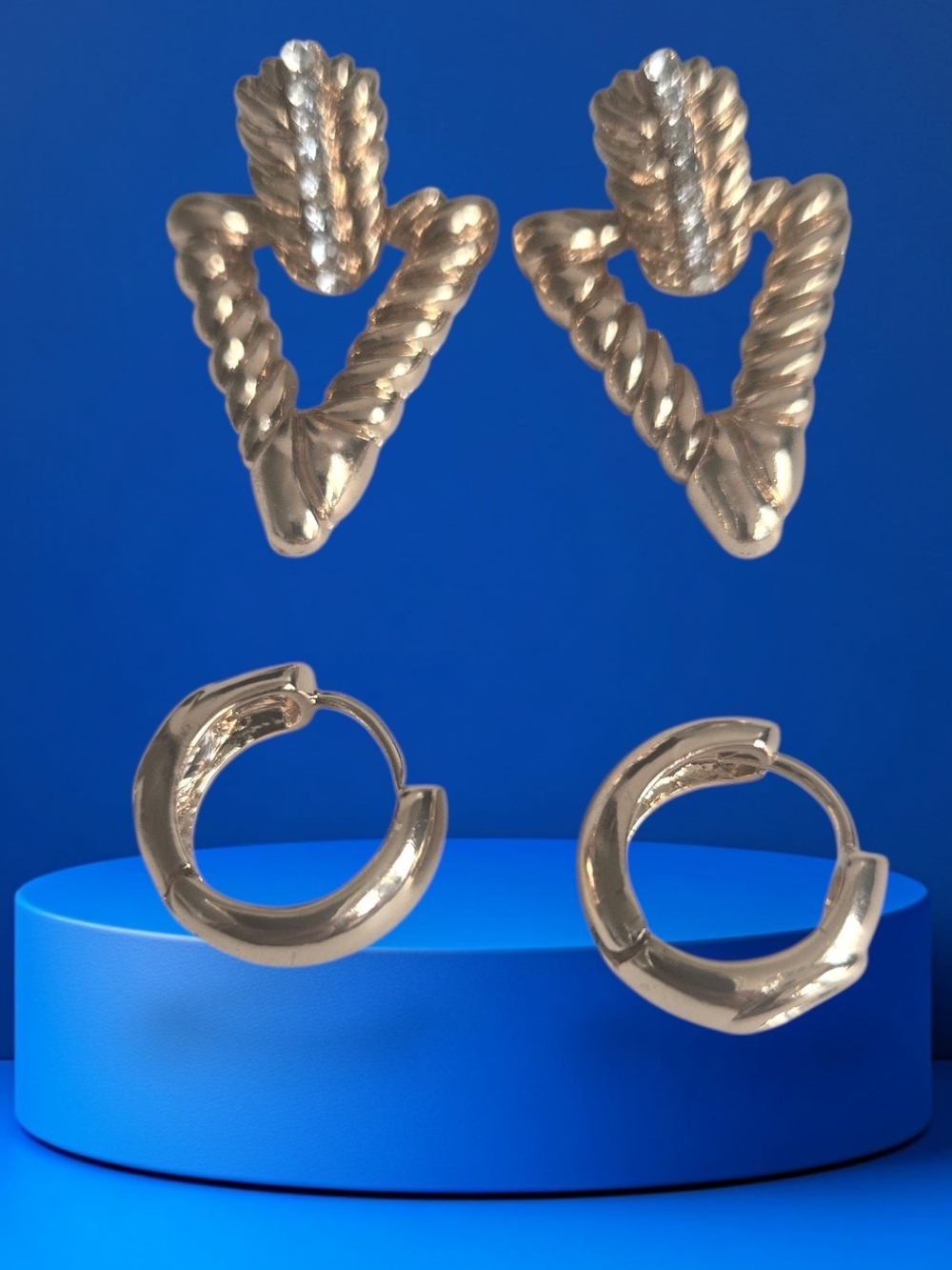 Gold-Tone Rope Triangle & Huggie Earring Set